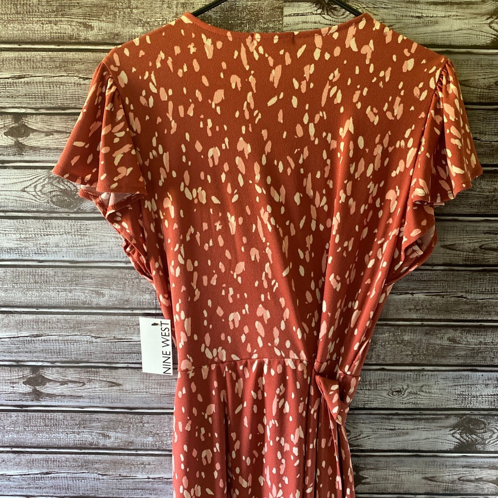 Nine West Women's Short-Sleeved Dress Size L Rust Faux-Wrap Belt Knee-Length NWT - Picture 5 of 10